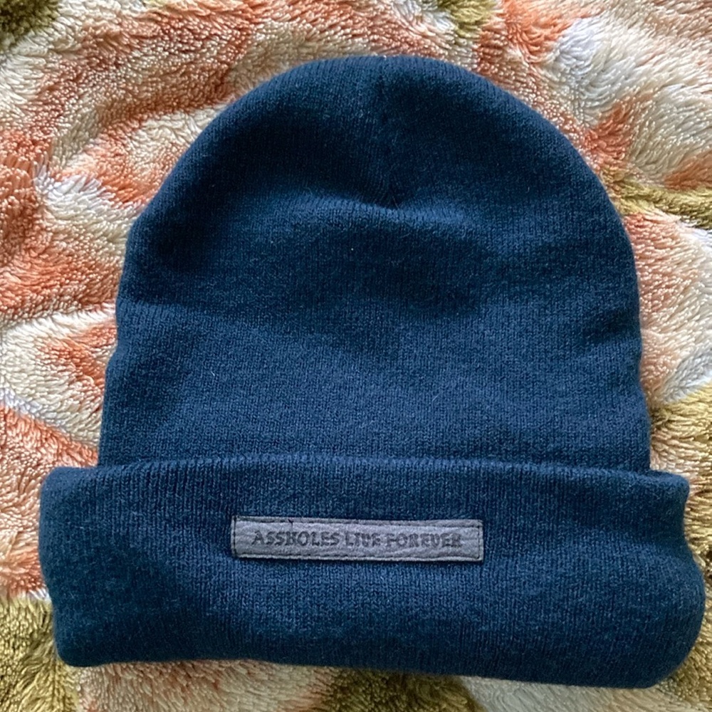Navy Blue Assholes Live Forever Beanie